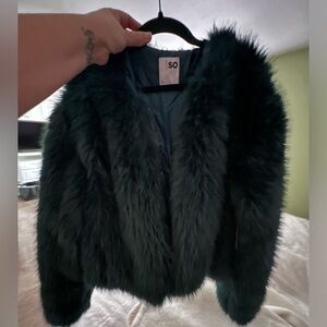 Juniors SO Dark Green Faux Fur Bomber Coat